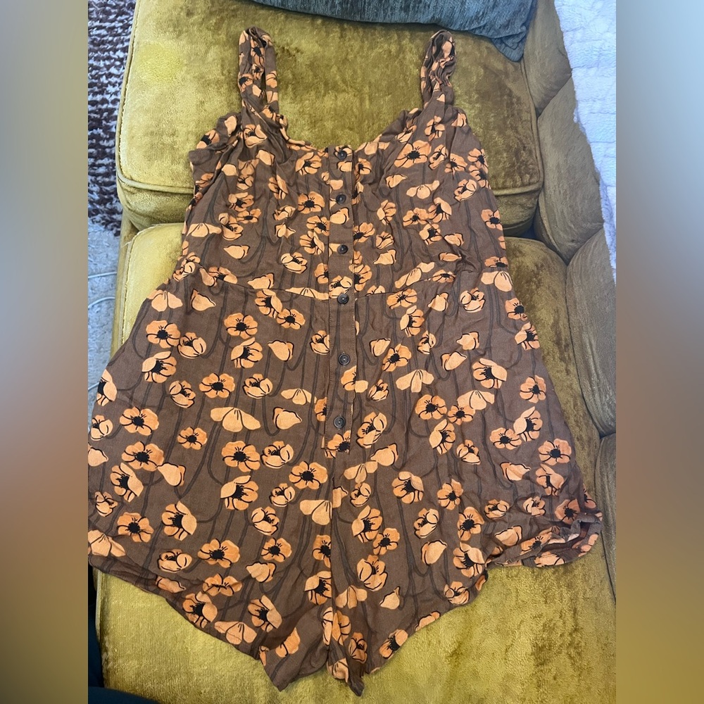 RVCA Brown and Orange Floral Romper